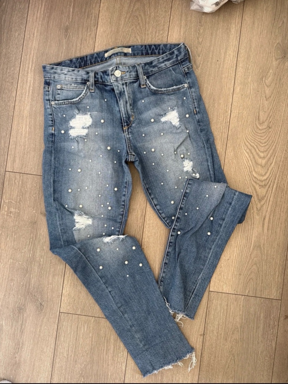 Joe's Jeans Blue Pearl-Studded Skinny Jeans